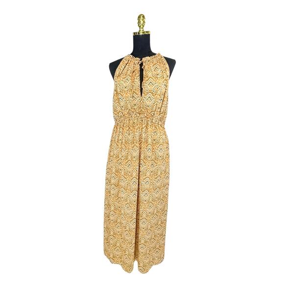 Japna Boho Ikat Halter Dress XL | V-Neck | Tie Front | Maxi - Picture 1 of 6